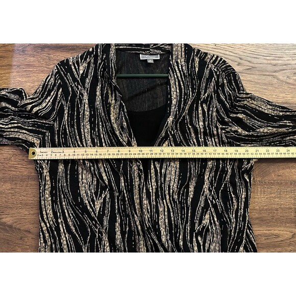 JM Collection Woman 1X Black Gold Abstract Open Front Jacket Cardigan Stretch - Picture 5 of 7